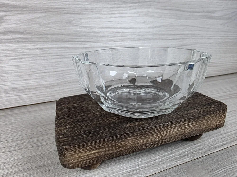 Vintage Clear Glass Decagon Faceted Serving Bowl 4.25